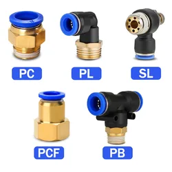 5Pcs Pneumatic Air Connector Fitting PC PCF PL SL 4mm 6mm 8mm Thread 1/8 1/4 3/8 1/2 Hose Fittings Pipe Quick Connectors