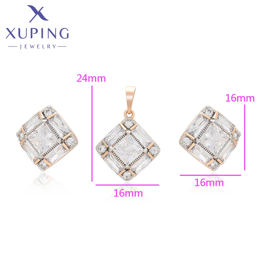 Xuping Jewelry New Arrival Fashion Square Pendant Necklace Stud Earring Jewelry Set for Women Christmas Party Gift X000866597