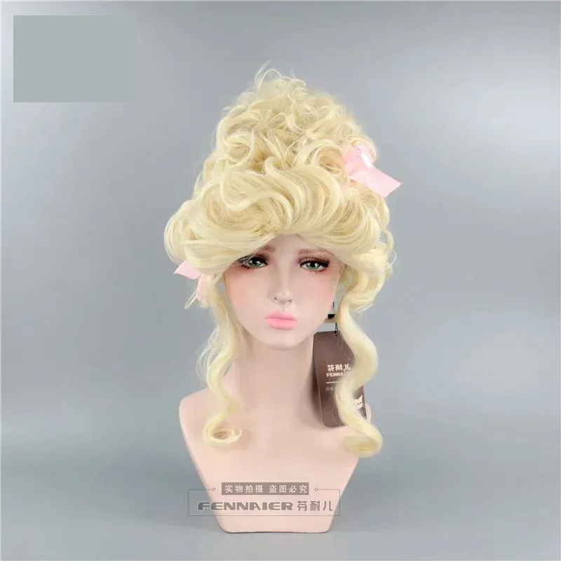Parrucca cosplay di tipo in stile Maria Antonietta Retro Royal Lolita Queen Court Masquerade Costume di Halloween Parrucche per capelli Protezione per parrucca
