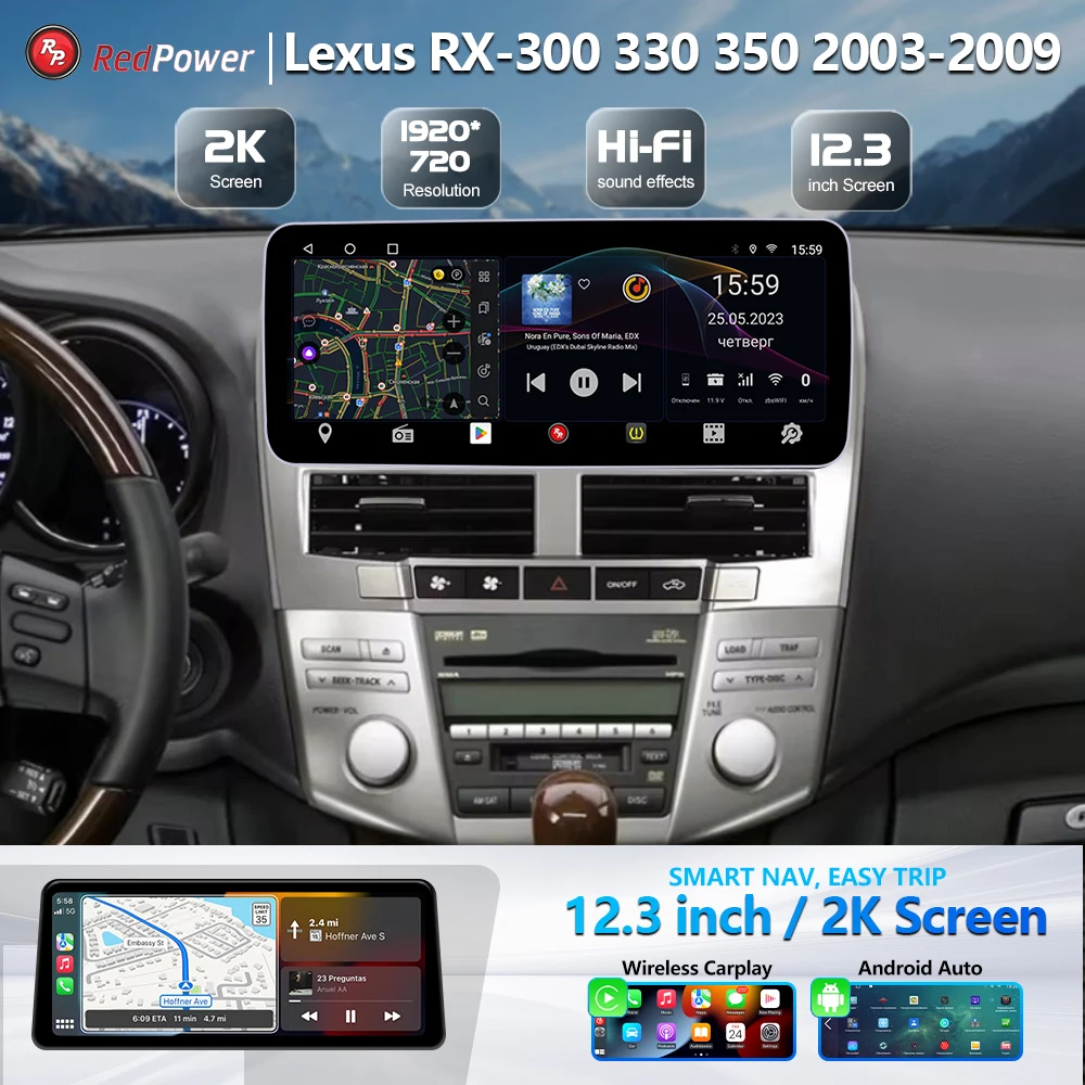 Redpower 12.3 inch Car Radio for Lexus RX-300 330 350 2003-2009 Multimedia Player Screen GPS Android 10 Navigation CarPlay DSP