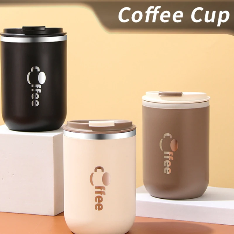 

New 304 Stainless Steel Coffee Cup Double-layer Insulation Car with Lid High Appearance for Students Souvenir Straw Water Cup