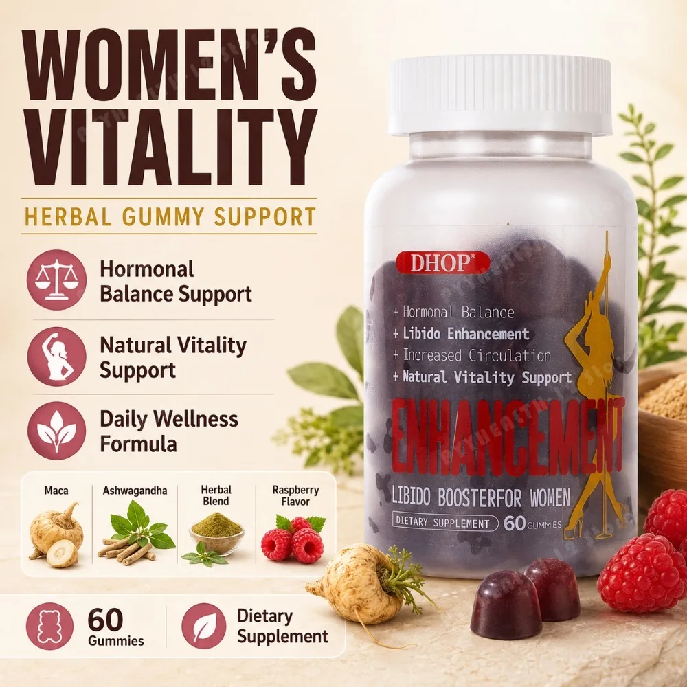 DHOP Women’s Herbal Gummies 60 Count with Maca Ashwagandha Zinc Vitamin B6 Raspberry Flavor Daily Wellness Supplement Non-GMO