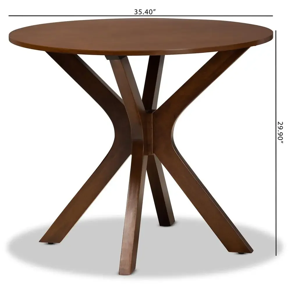 Contemporary Round Walnut Brown Wood Dining Table Splayed Legs 4 Easy Assembly