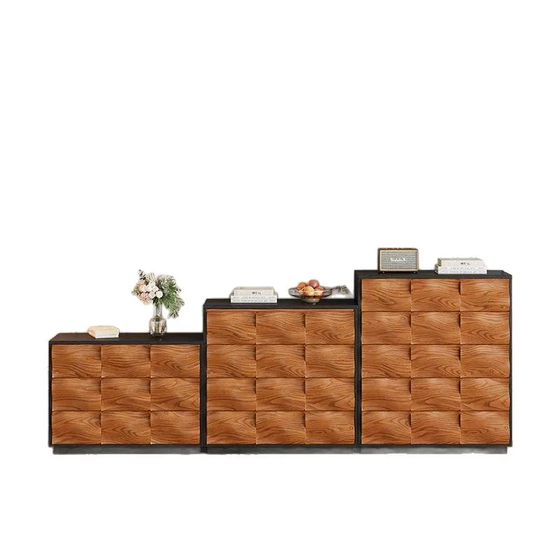 medieval solid wood combined cabinet, multi-layer creative living room ripple cabinet, storage storage