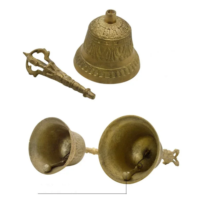 أجراس الطقوس النحاسية أجراس البوذية التبتية للعرافة ويكا فنغشوي بصوت عال دعوة التأمل جرس اليد إنذار الصلاة النحاس #6