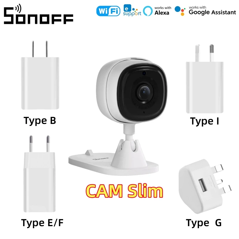 

SONOFF CAM Тонкая 1080P HD Wi-Fi умная камера безопасности с адаптером постоянного тока 5 В/2 А, сигнализация обнаружения движения, связь сцены через eWeLink