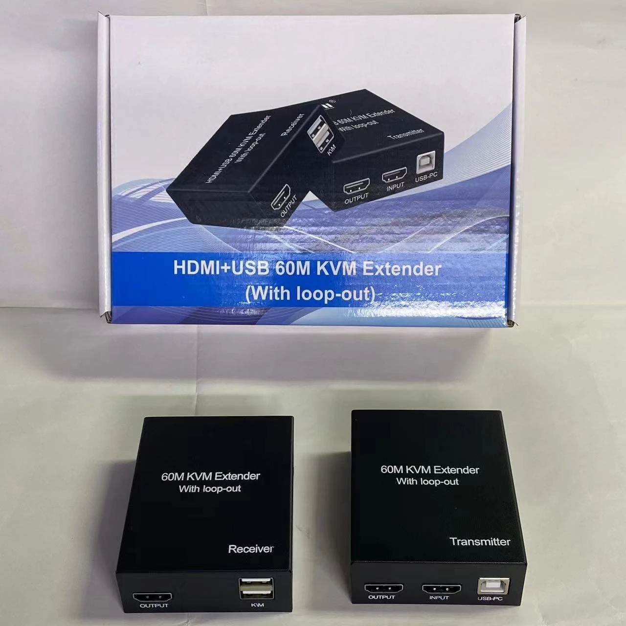 60M HD KVM Extender over RJ45 Cat6 Cable 1080P HDTV KVM Video Extender with Loop-out Support USB Mouse Keyboard for PC NVR TV
