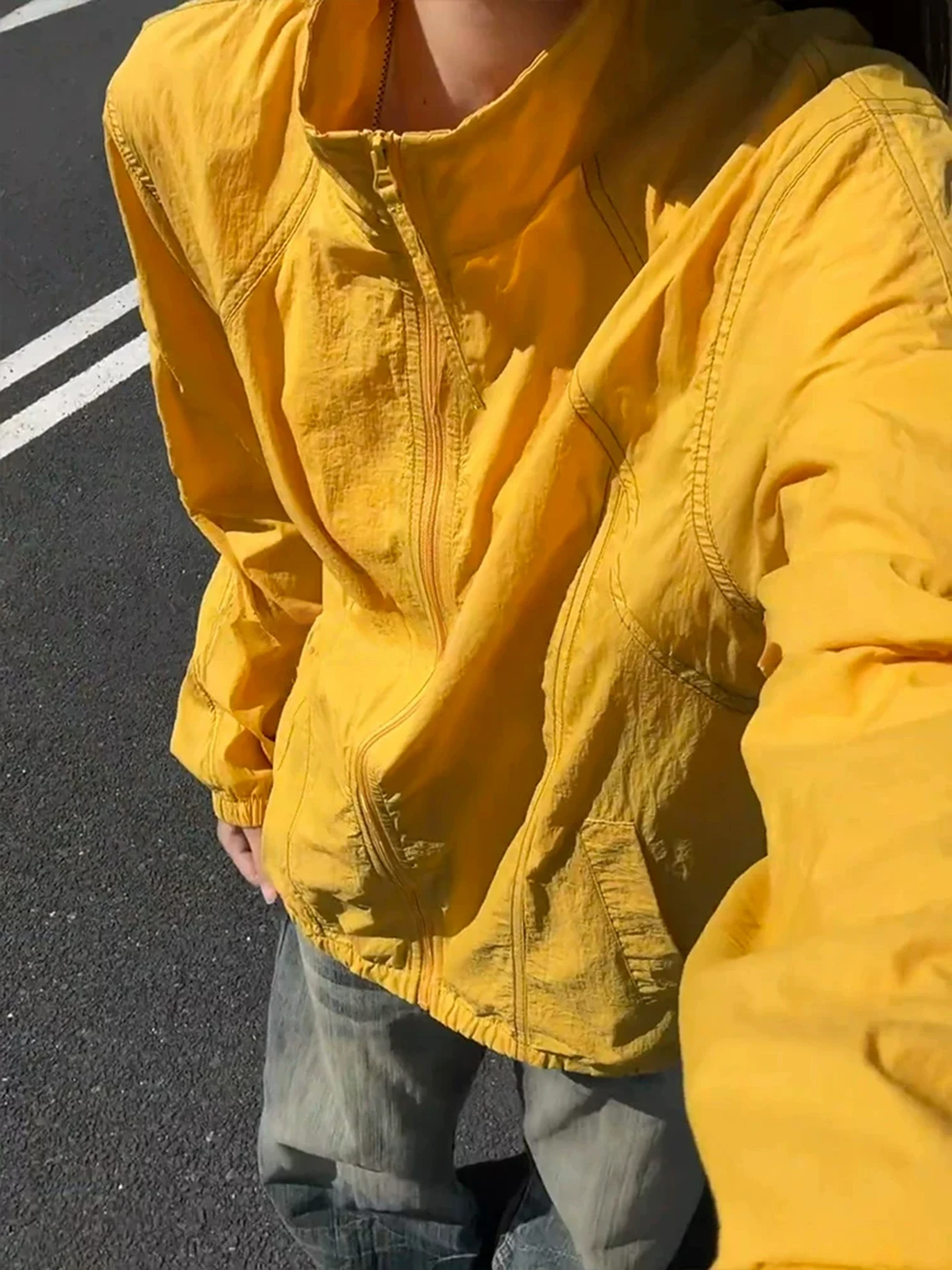 

Dopamine Yellow Outdoor Cycling Sun Protection Clothing Stand Collar Quick Dry Men's Summer Fashionable Breathable Jacket