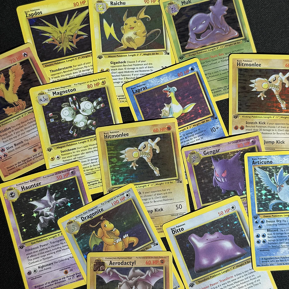 مجموعة كاملة من بطاقات الغابة PKM 62 بطاقة Dragonite Aerodactyl Gengar Raichu بطاقات الوكيل Foil PTCG لعبة جمع بطاقات اللعب #5