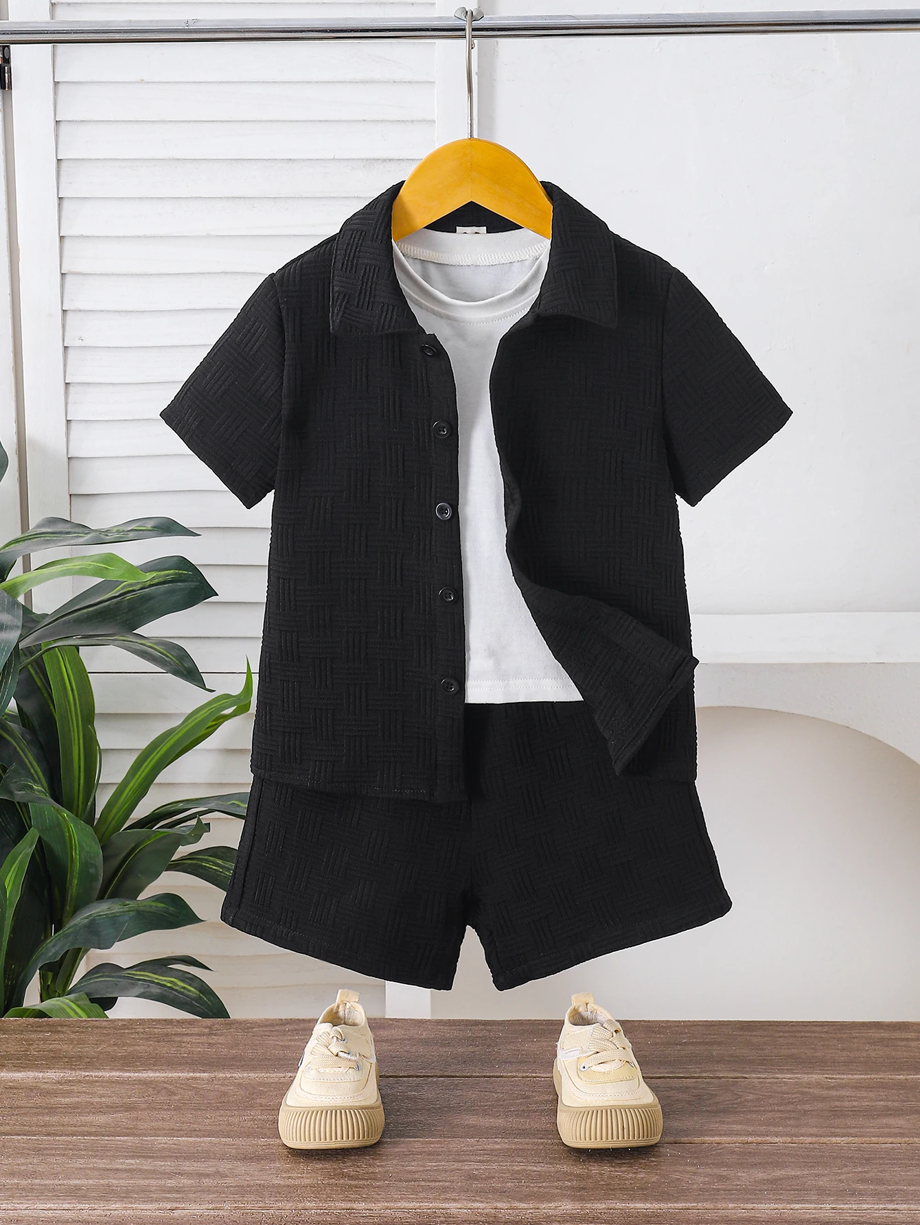 Ensemble deux pièces décontracté d'été pour garçons, couleur unie, vêtements confortables pour garçons, idéal pour un usage quotidien