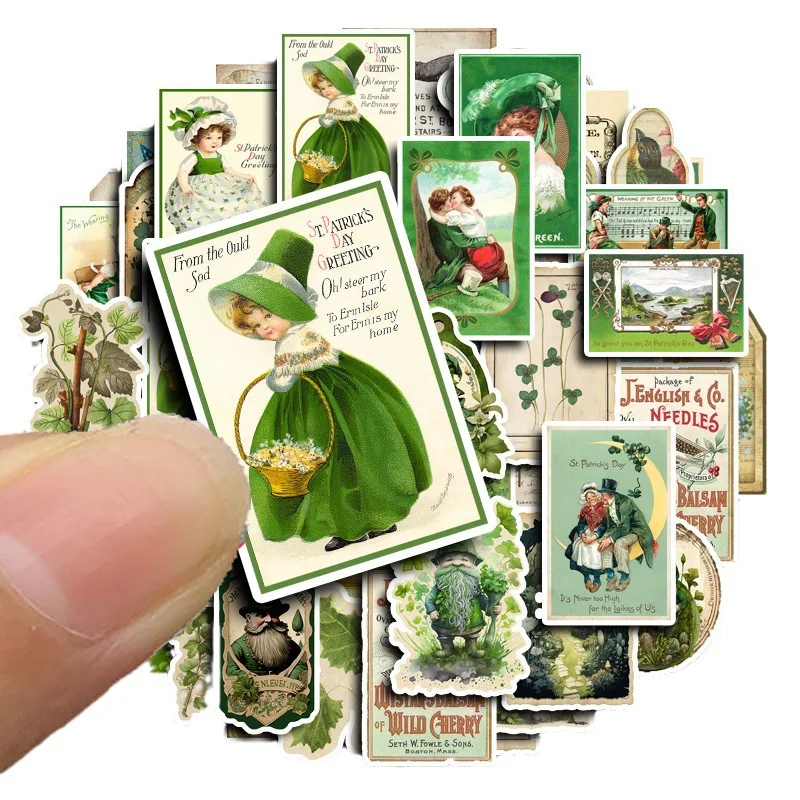 10/50Pcs Lucky Green Plant Hand Account Stickers Vintage Plant Patterns Sticker Guitar Skateboard Phone Decoration Waterproof