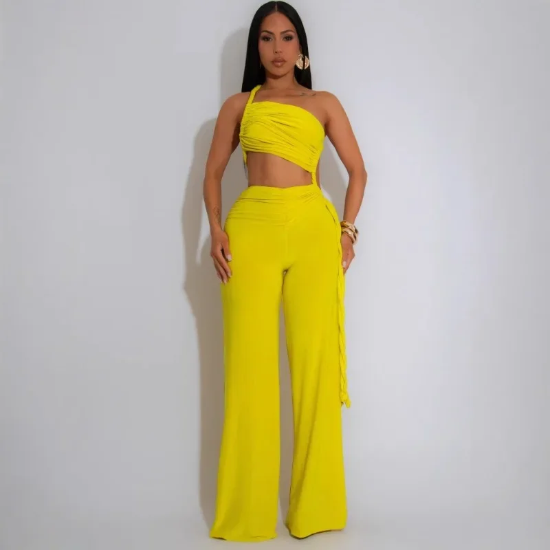 

GUWU Halter Neck Backless Drawstrings Wide Leg Jumpsuit 2025 Women Summer Ruched Beach Holiday Party Sexy Sleeveless Playsuit