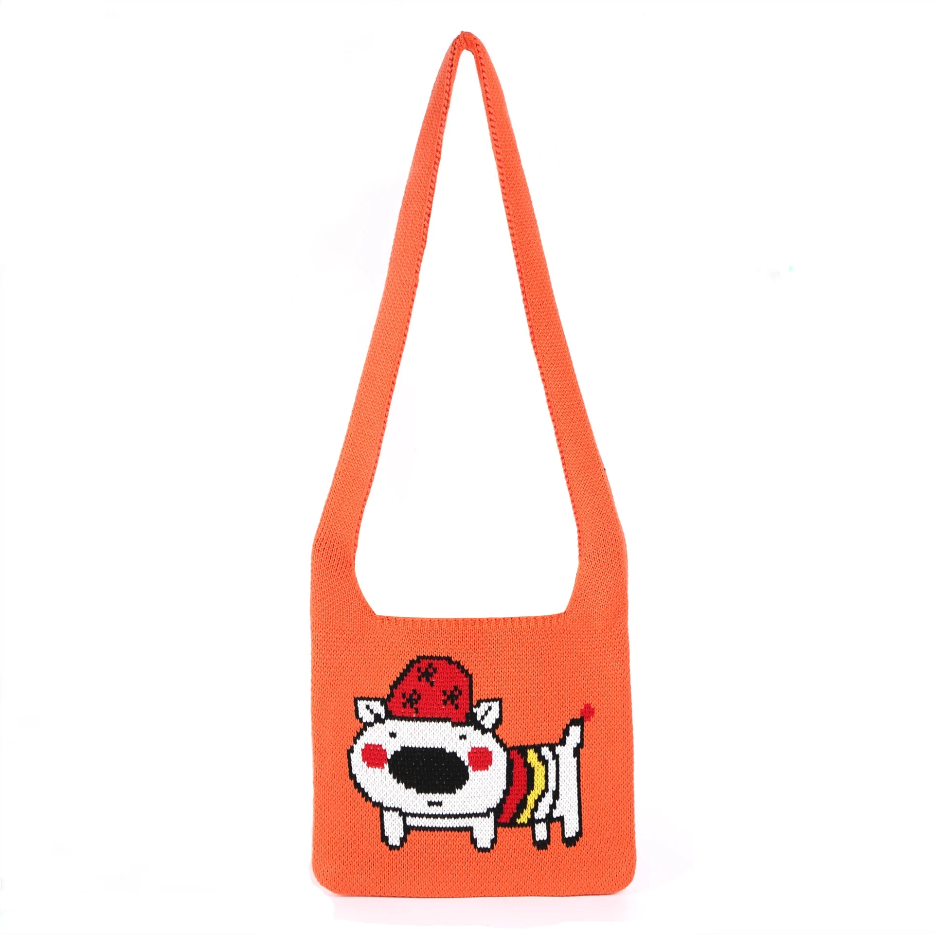 Female Knitted Cartoon Dog Pattern Medium Size Side Shoulder Bag Teenager Casual Fashion Y2K Korean Stylish Kawaii Crossbody Bag