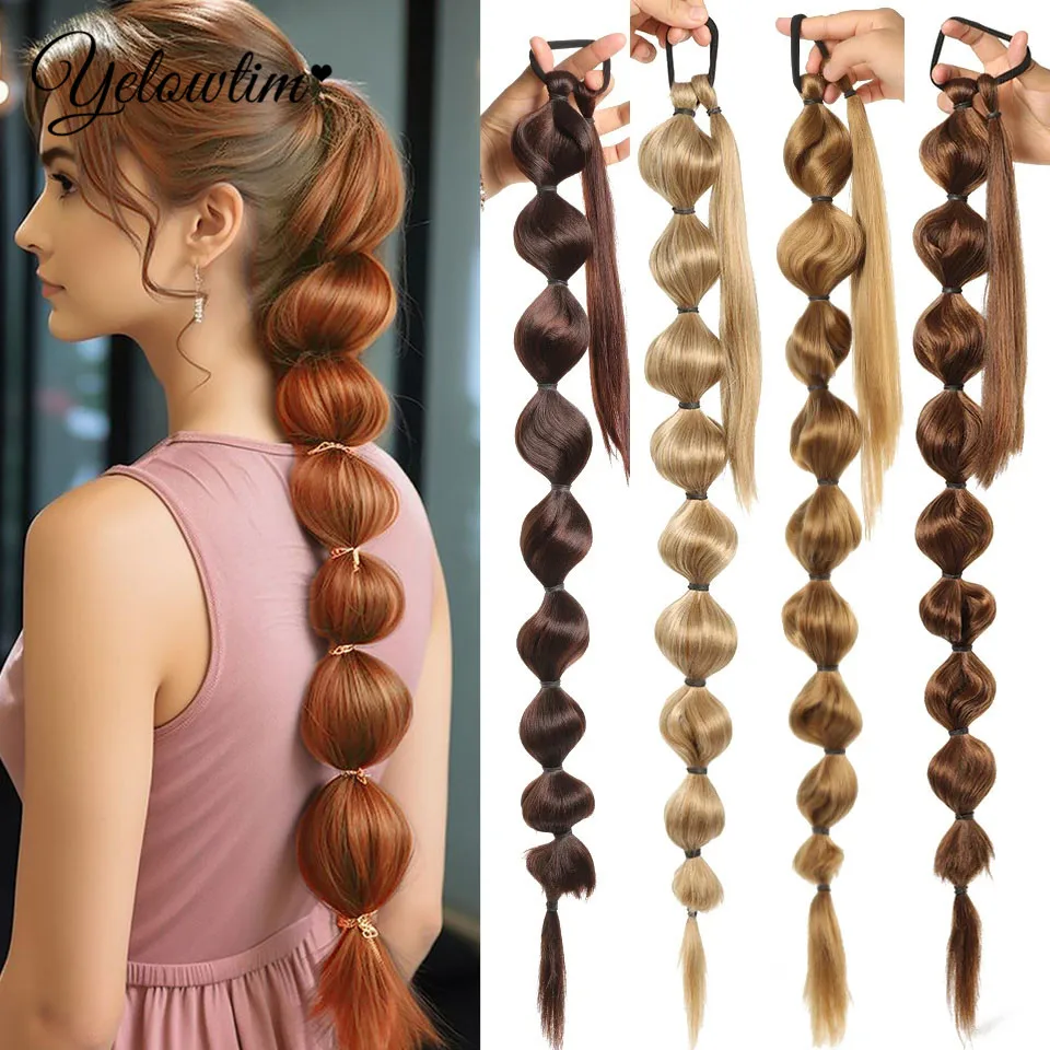 Bubble Paardenstaart Extensie Synthetische Warp Rond Paardenstaart Hair Extensions Voor Vrouwen Lantaarn Bubble Paardenstaart Natuurlijk Zwart Bruin