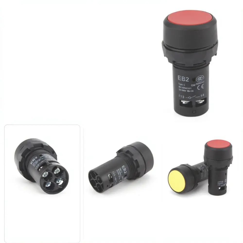 Industrial Grade 22mm Push Button Switch EB2F Self Reset Flat Head Lighted Momentary Control Signal Switch 220V 1NO