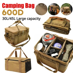 600D Camping Bag Large Capacity 30L 45L Black and Khaki Color Camping Storage Bag Portable Picnic BagOutdoor Camping Accessories