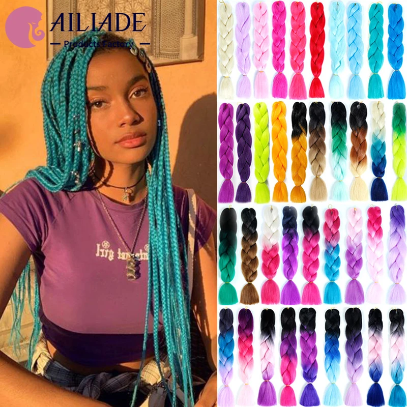 AILIADE Synthetic Jumbo Braid Hair Expression For Crochet Box Braids Hair Extension Ombre Brown Blonde Color Yaki Braiding Hair