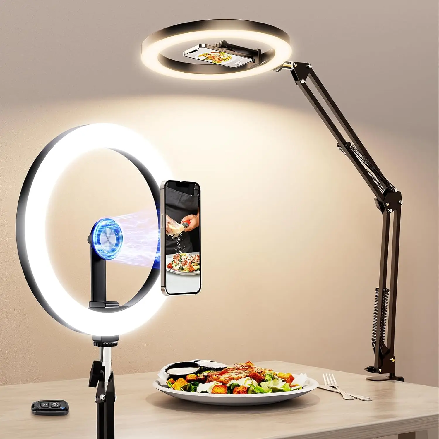 

Adjustable Overhead Ring Light with Phone Holder, LED Tripod for Video Recording and Live Streaming