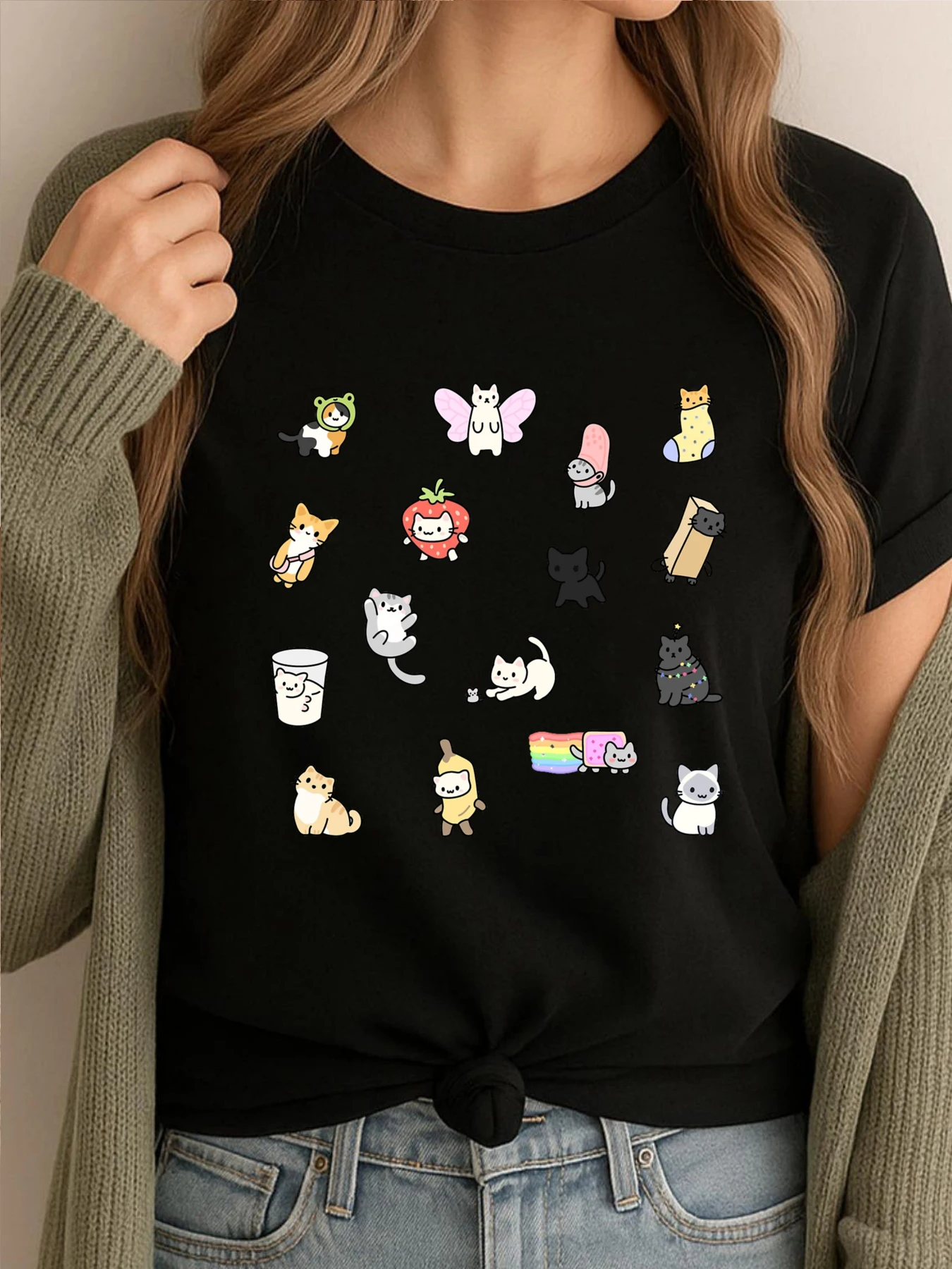 

Забавная футболка с рисунком Cat Memes Pack, спортивная футболка, мужские подарки, повседневные модные топы из 100% хлопка для мужчин