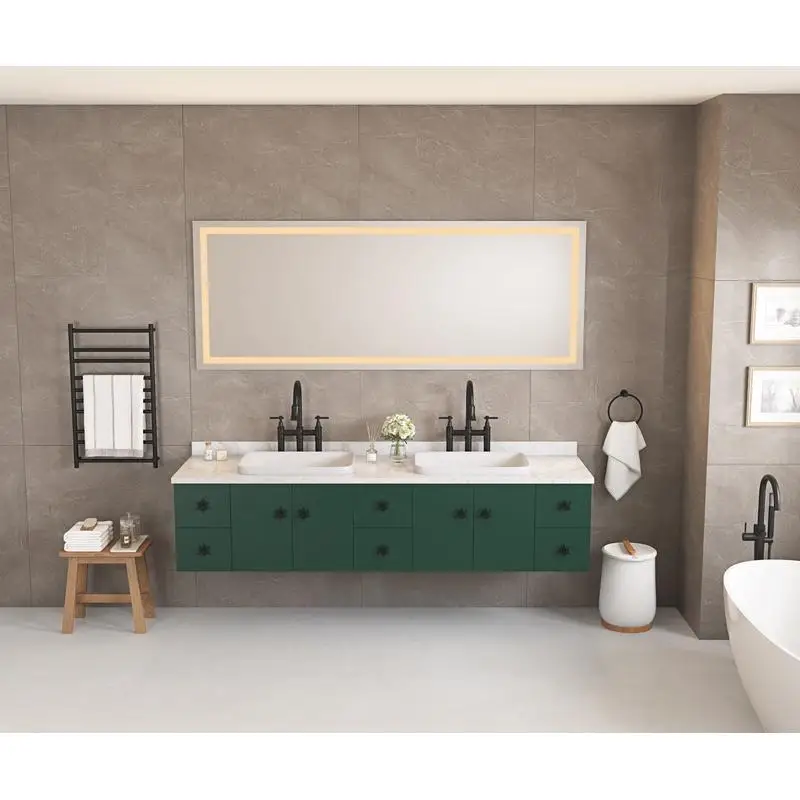 مرآة زينة LED مقاس 96 × 36 بوصة مع إضاءة أمامية وخلفية، مثبتة على الحائط، مضادة للضباب، وظيفة الذاكرة، 3 خيارات ألوان، بدون خطوات