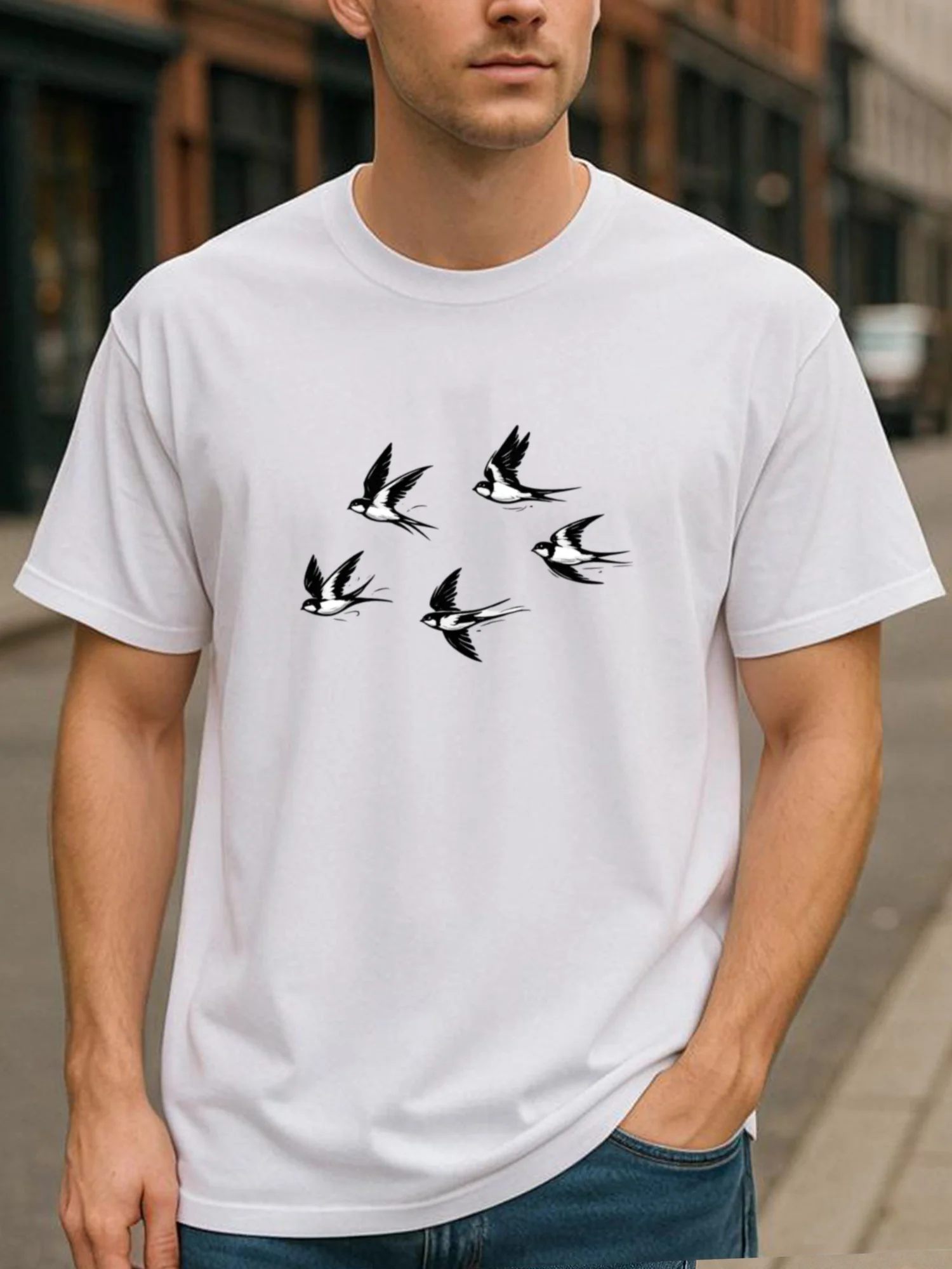 Flying Swallow Silhouette - A Gentle And Elegant Style Suitable for All Seasons. Pure Cotton T-shirt. Perfect for Daily Wear And