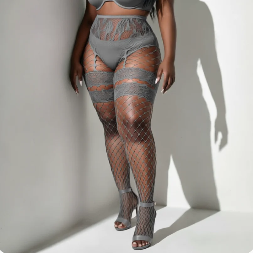 Enchanting Plus Size Pantyhose Thigh Lace Jacquard Hosiery Mesh Body Stockings Hollow Out Tights for Europe America Women Lady