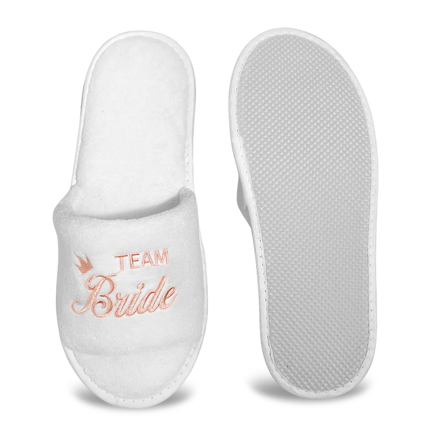 Bride & Bridesmaid, Wedding Party Guests Home Slip On Shoes Bridal Party Slippers Open-toe With Golden, Mint Green and Pink