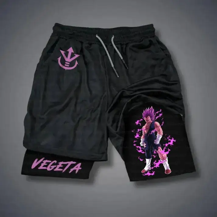 Pantalones cortos de ejercicio Premium Bandai DBZ para hombre, pantalones cortos de entrenamiento con estampado de Goku Vegeta, ropa de entrenamiento de gimnasia ligera y transpirable