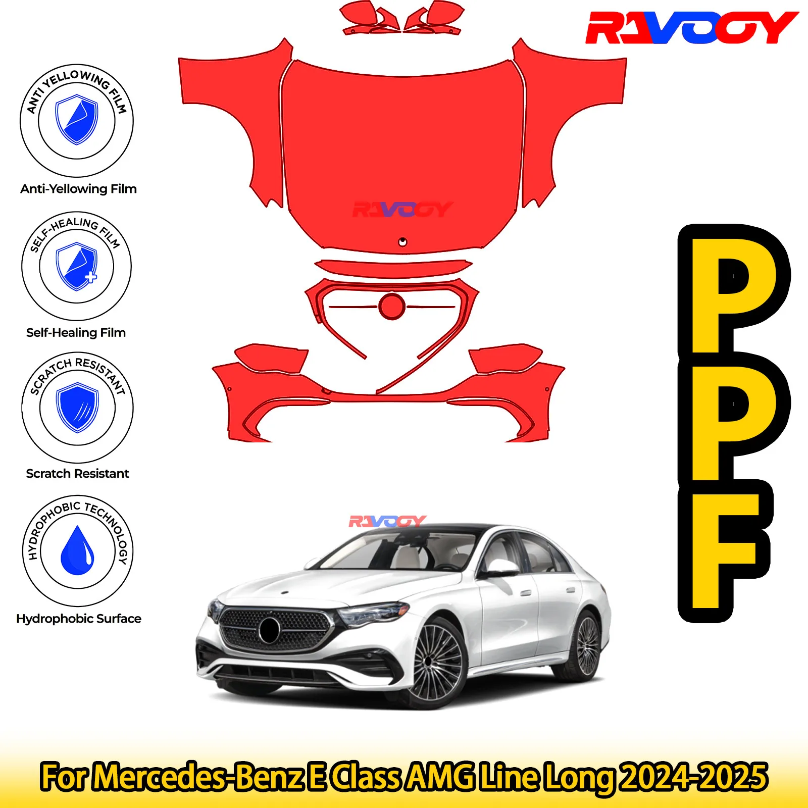 

For Mercedes-Benz E Class AMG Line Long 2024-2025 Glossy Matte Black Precut front PPF Kit Paint Protection Film