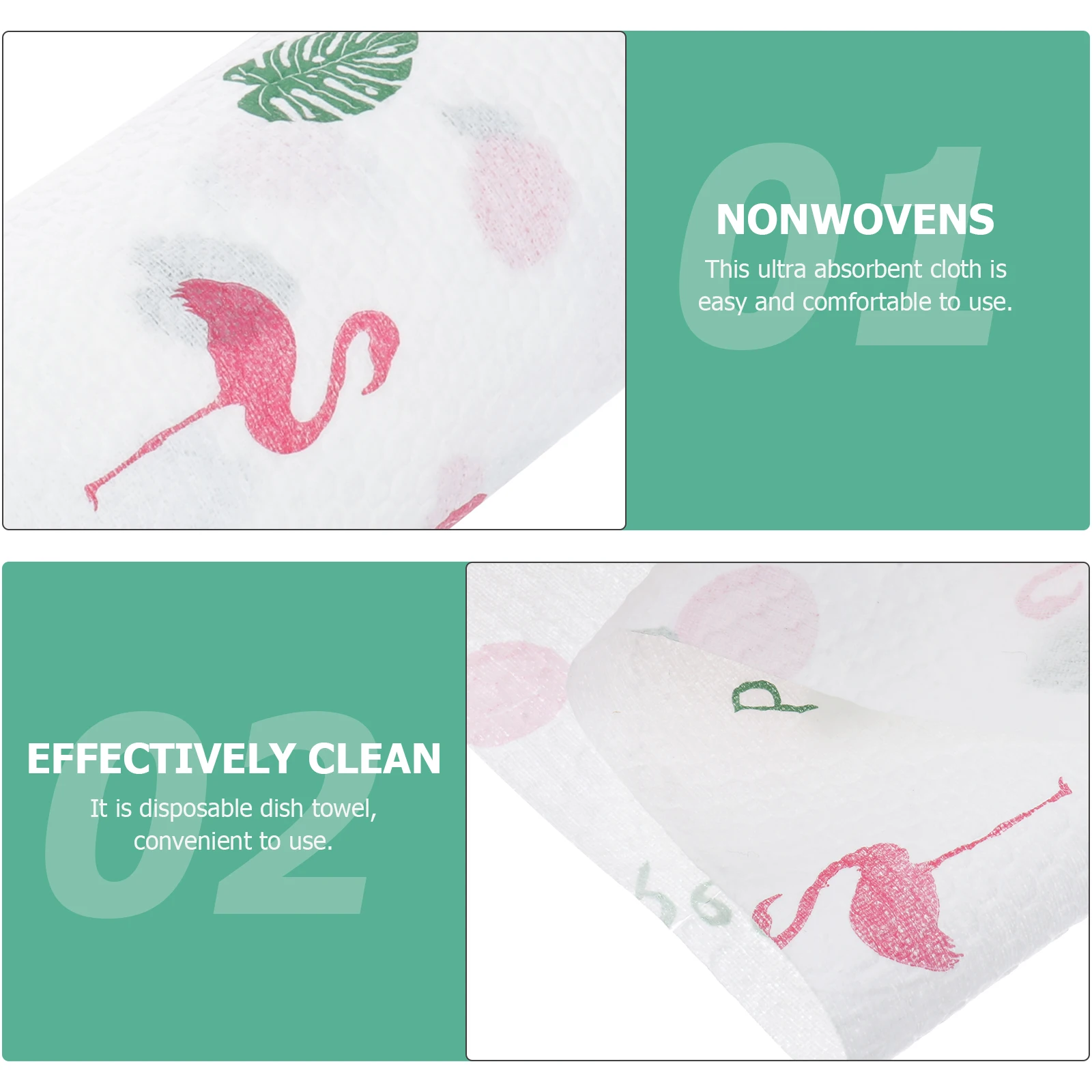 

50Pcs Kitchen Dish Towel Sweet Flamingo Print Nonwoven Ultra Absorbent Disposable Wipes for Home Cleaning Washing Drying