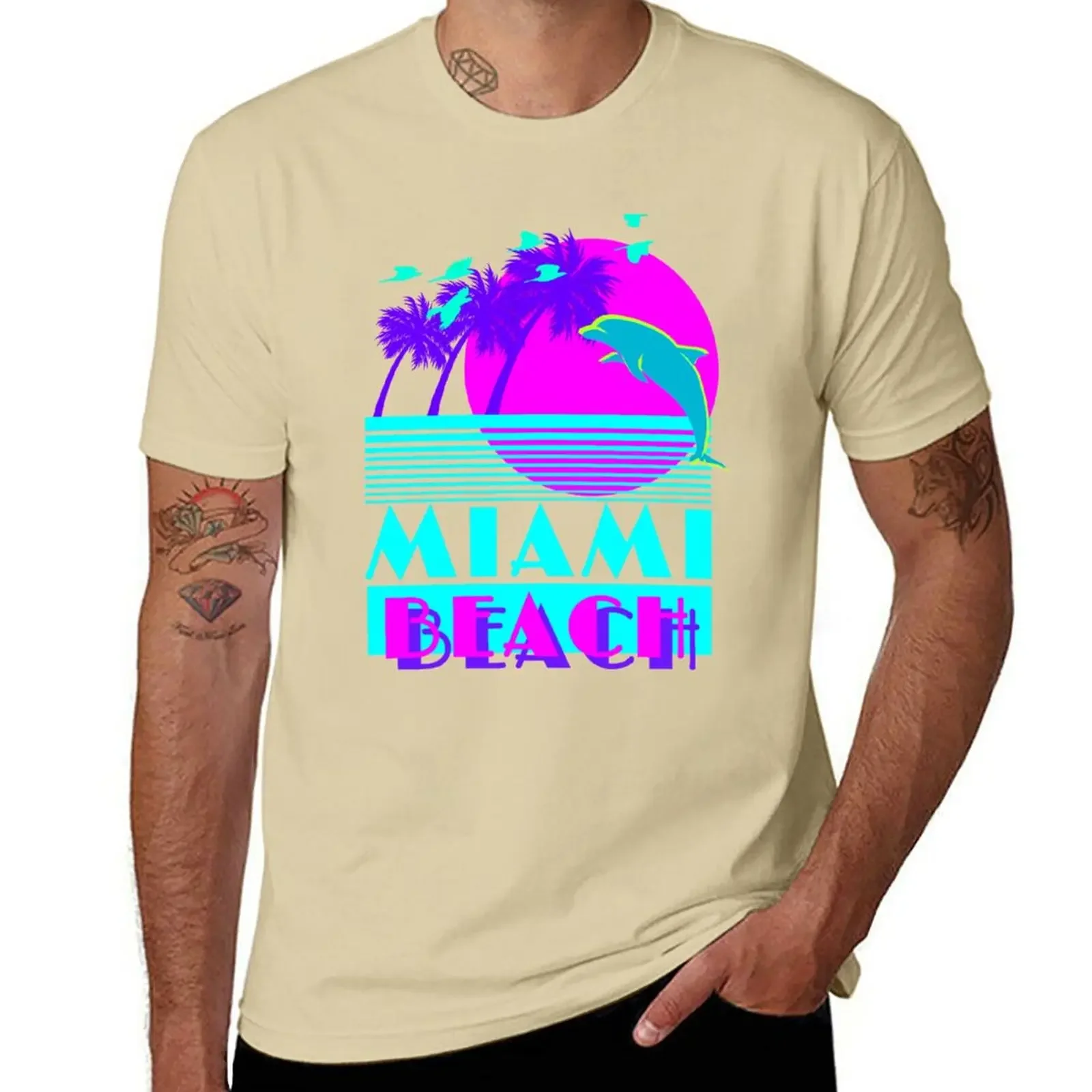 black t shirts custom t shirts Short sleeve designer t shirt men New Miami Beach Dolphin Retro T-Shirt harajuku oversized