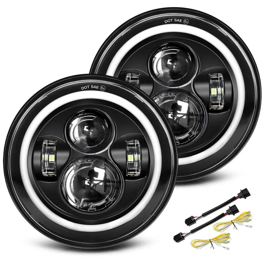 

Black 2pcs 7 inch Led Headlight Round DOT Approved H6024 Led Headlight DRL Turn Signal Compatible with Jeep Wrangler JK TJ CJ am