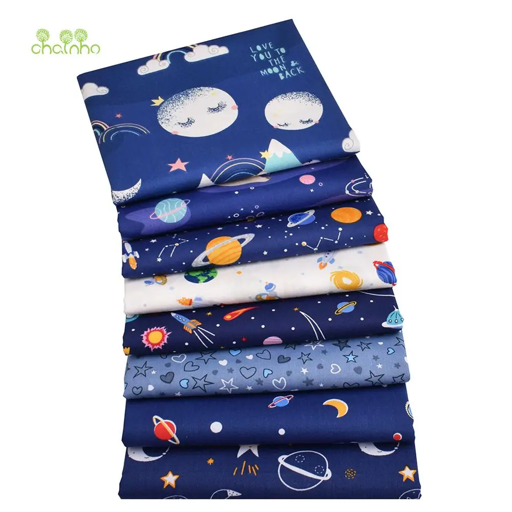 Chainho,Printed Twill Weave Cotton Fabric,Patchwork Cloth,DIY Sewing Quilting Material,Universe & Star Sky,3 Specification,CC036