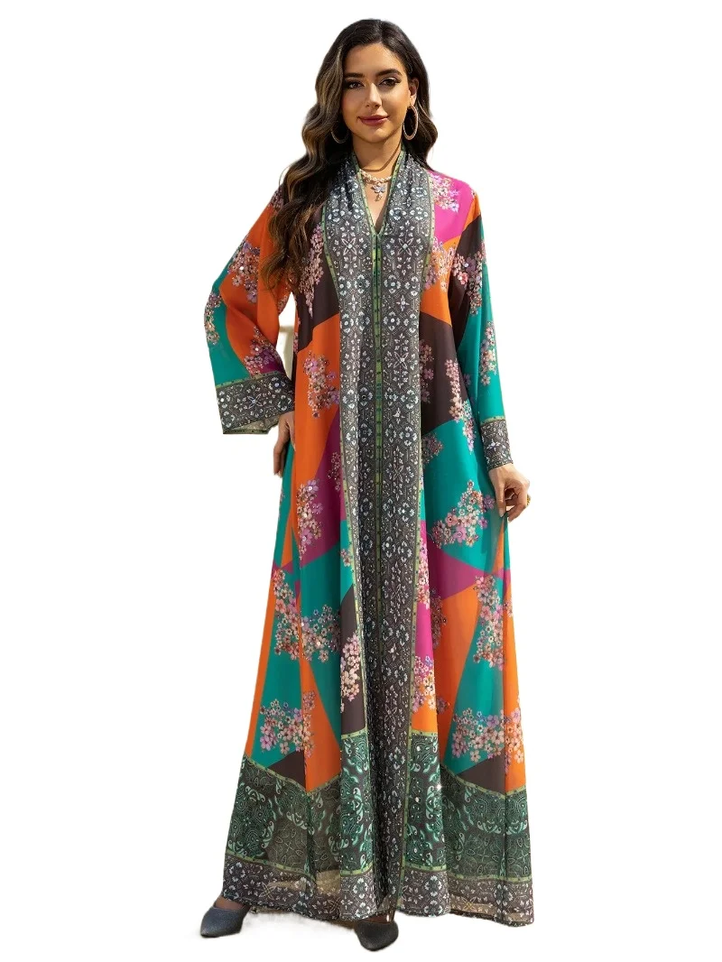 

Eid Abaya Women Dress Jalabiya Diamond Print Muslim Vestidos Largos Party Ramadan Long Dresses Dubai Kaftan Arab Long Robe 2025