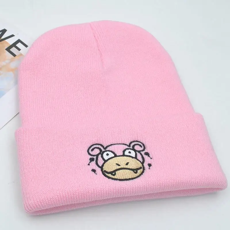 Snorlax Ditto Psyduck Beanies Women Winter Warm Hat Anime Solid Color Funny Embroidery Cap For Men Knitted Bonnet