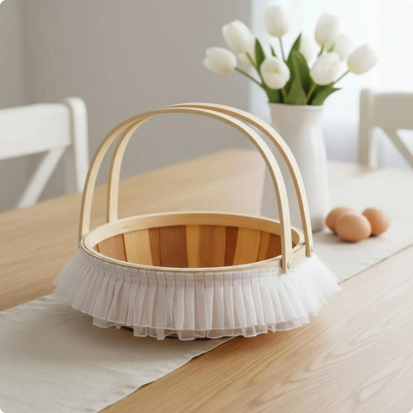 Wicker Fruit Basket with Wooden Handle for Florals Picnic Decor Gift Presentation Kitchen Organizer