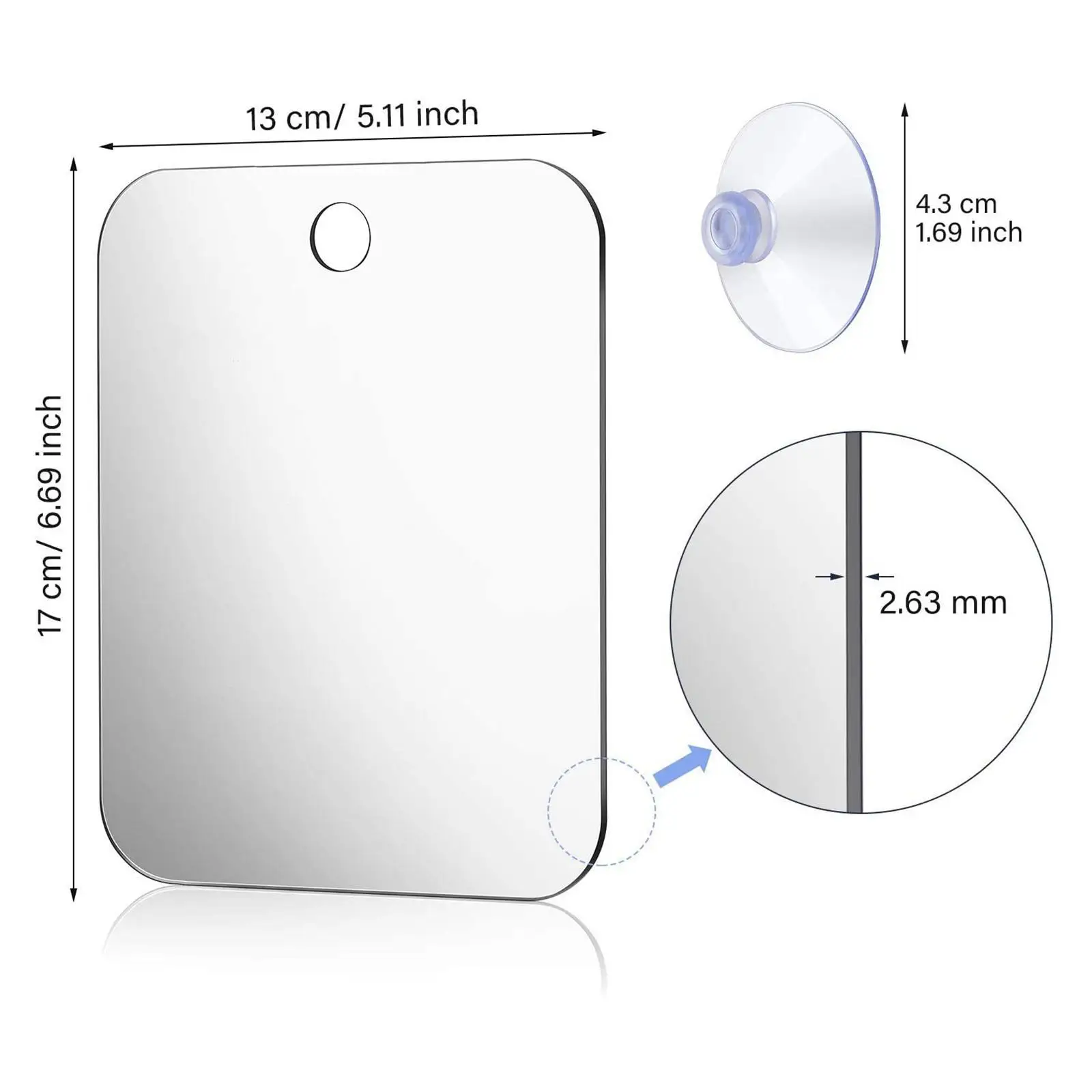 Shower Mirror with Hook, Anti Fog Technology, Waterproof Shatterproof Bathroom Accessories Fog Mirror for Wall Hanging