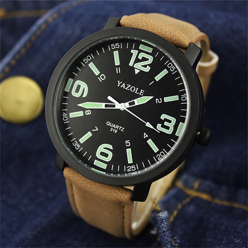 Fashion Men's Watches YAZOLE Brand Sports Luminous Analog Quartz Wristwatches Casual Leather Men Watches Male Clock Reloj Hombre