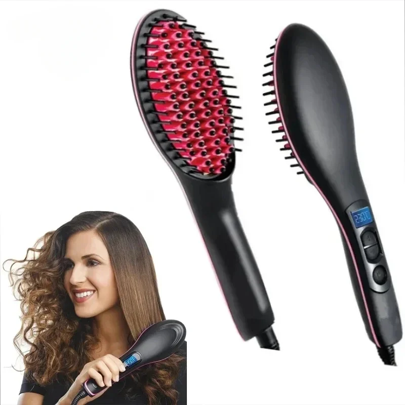 Peine para el cabello con pantalla LED, peine para el cabello liso de doble uso seco y húmedo, alisador de peine mágico eléctrico de temperatura ajustable