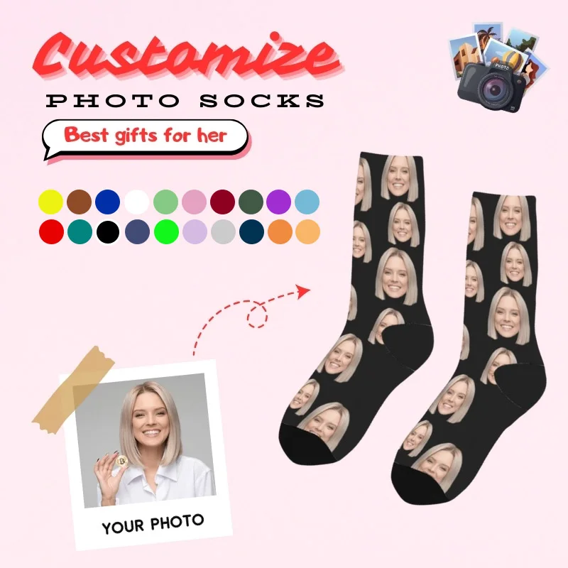 Customized printing of your photos, personalized long socks, colored socks, men's women neutral socks, fun and innovative socks,