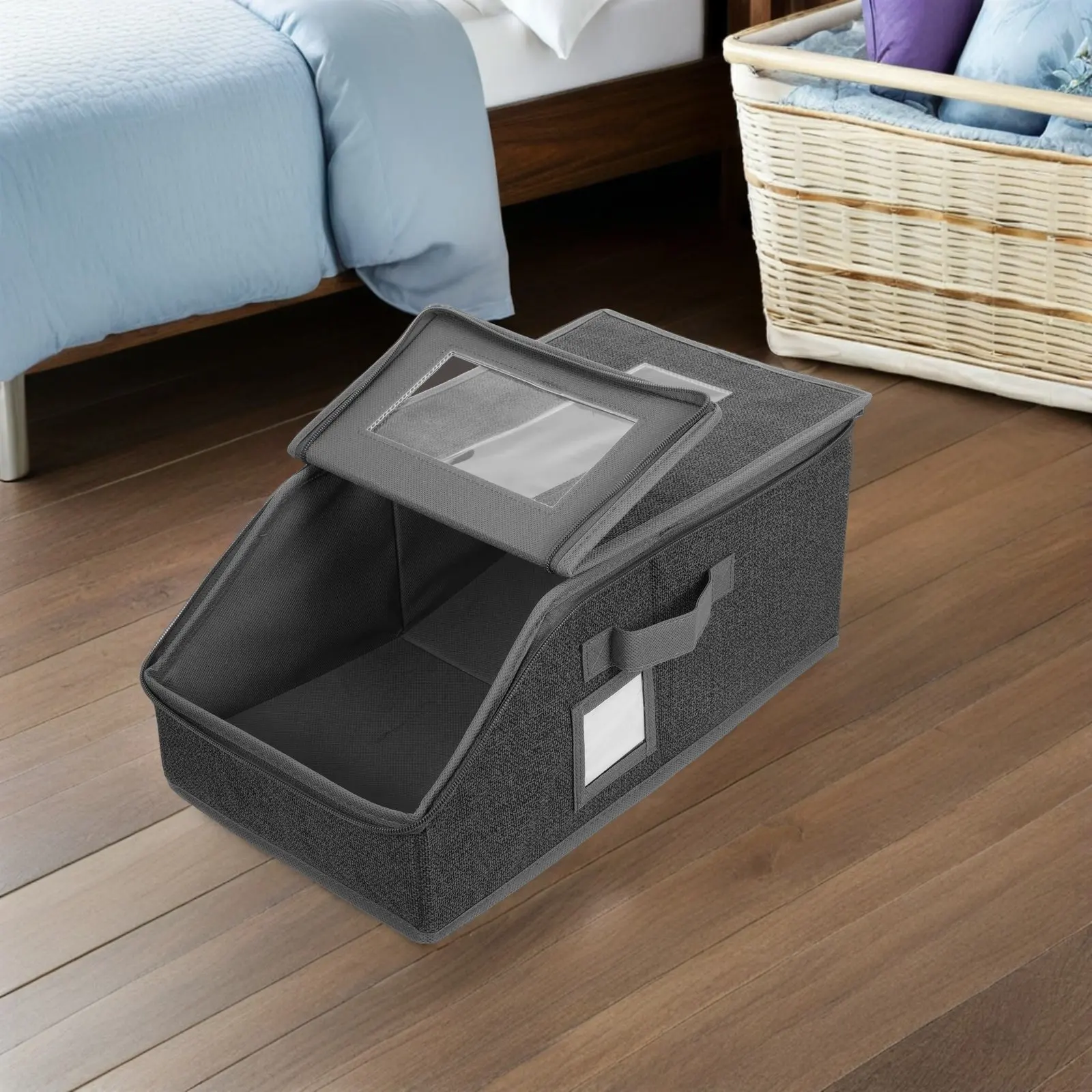 

Набор из 2 складных органайзеров для хранения головных уборов с прозрачной крышкой, металлической молнией и ручкой, вмещает 15 кепок, экономит место в шкафу