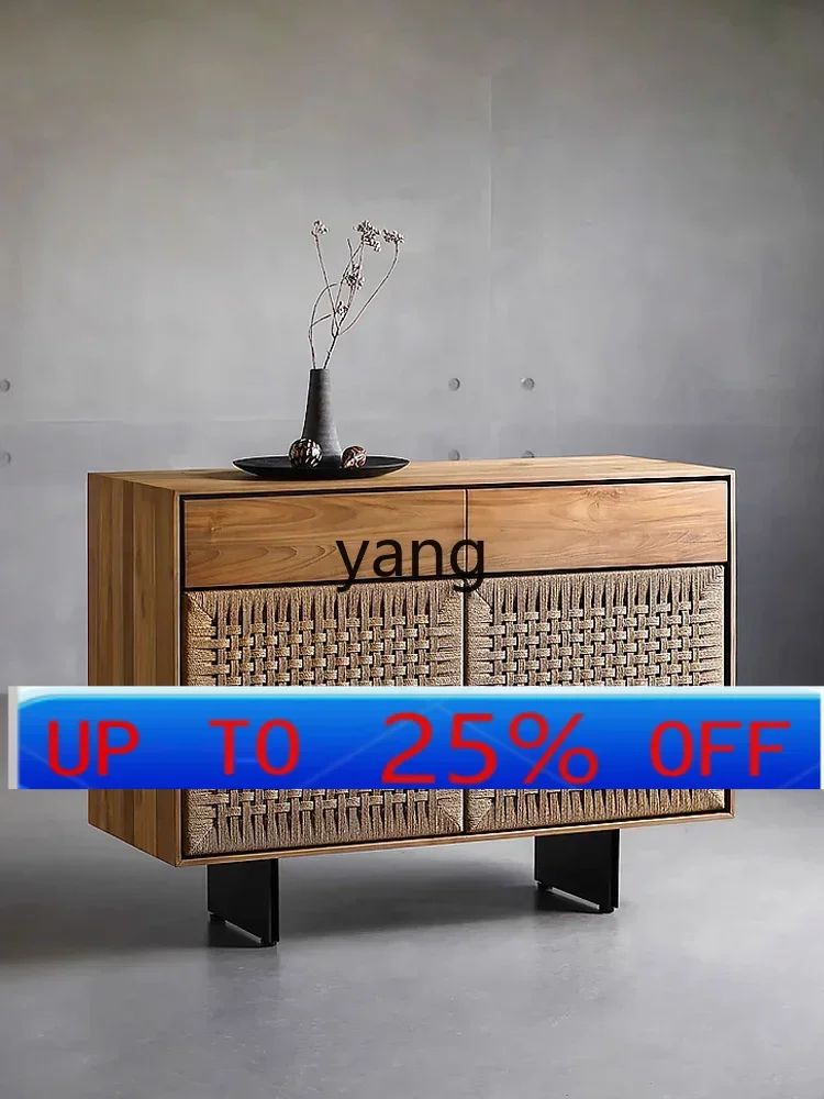 

LMMLiving Room Entrance Solid Wood Braid Rope Partition Hallway Modern Quiet Wind Storage Shoe Cabinet