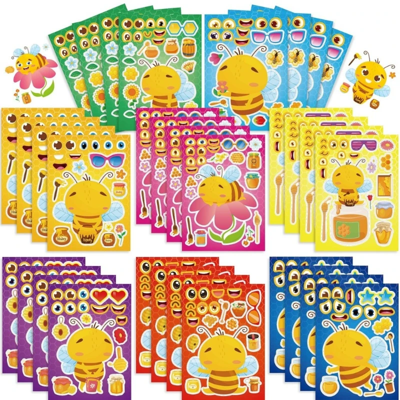 16 Sheets Insect Bee Sticker DIY Make A Face Puzzle Sticker Kids Party Favor Gifts