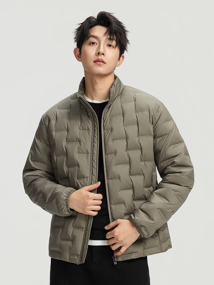 

Korean Style Men's Down Jacket,90% White Duck Down Stand Collar Coat, Windproof Warm Lightweight Padded Jacket for Daily Commute