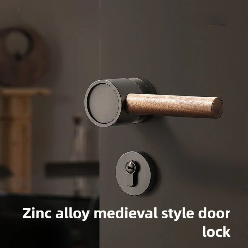 

72 Magnetic Silent Mechanical Suction Hinge Handle Lock Black and Gray Walnut Log Retro Door Handle Fit 35-45mm with Door