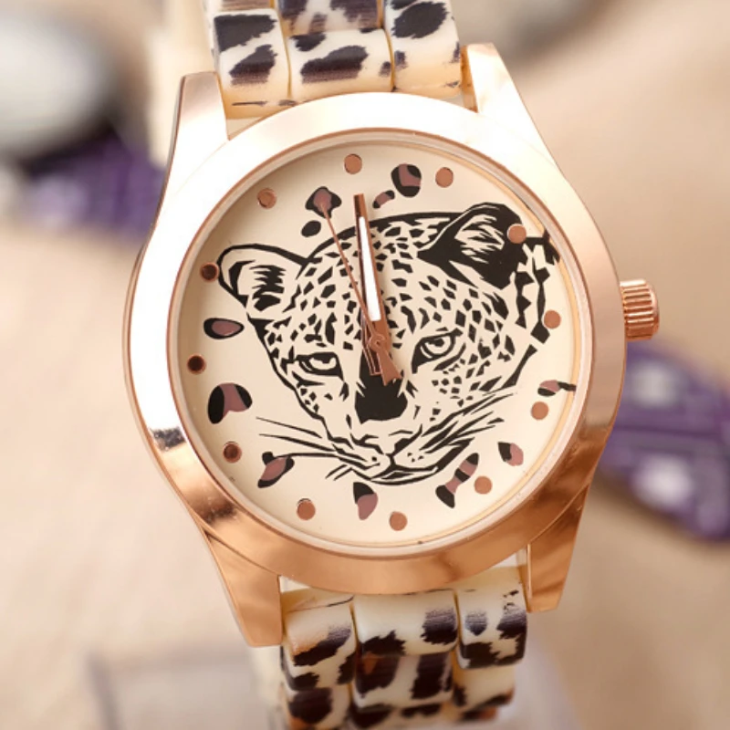 Leopard Print Quartz Watch para Mulheres, Silicone Band, Relógios Esportivos, Relógios de pulso para Senhoras, Relógio Feminino, Moda