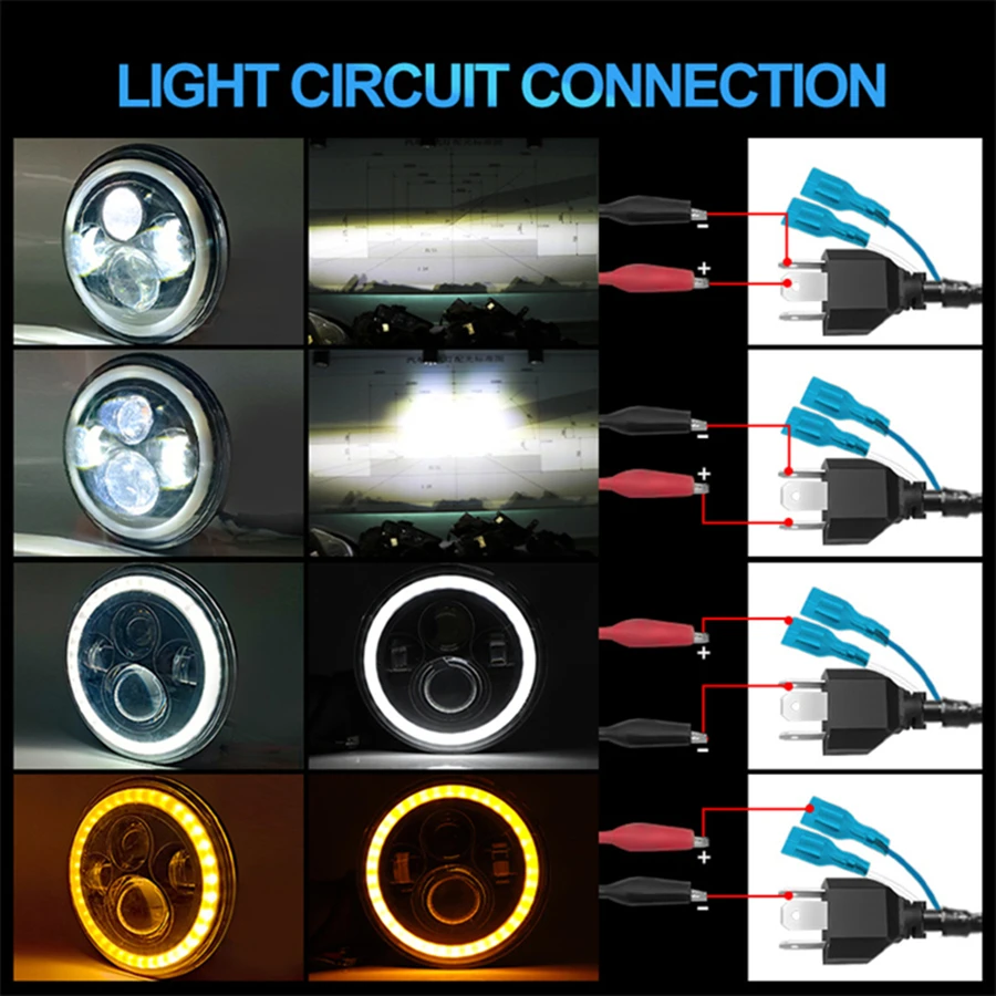 Full circle 4-bead Wrangler headlights, motor lights, motorcycle modified 7-inch angel eye LED headlights, work lights