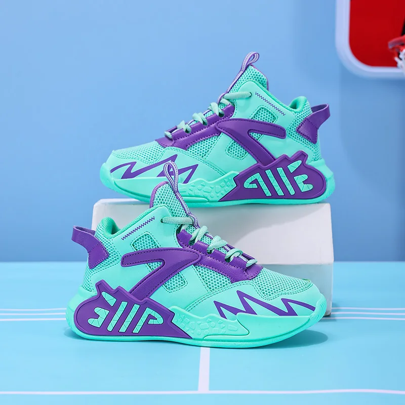 

A pair of children's four-season mesh high-top basketball shoes, wear-resistant basketball shoes, sizes 33-40，HL-999