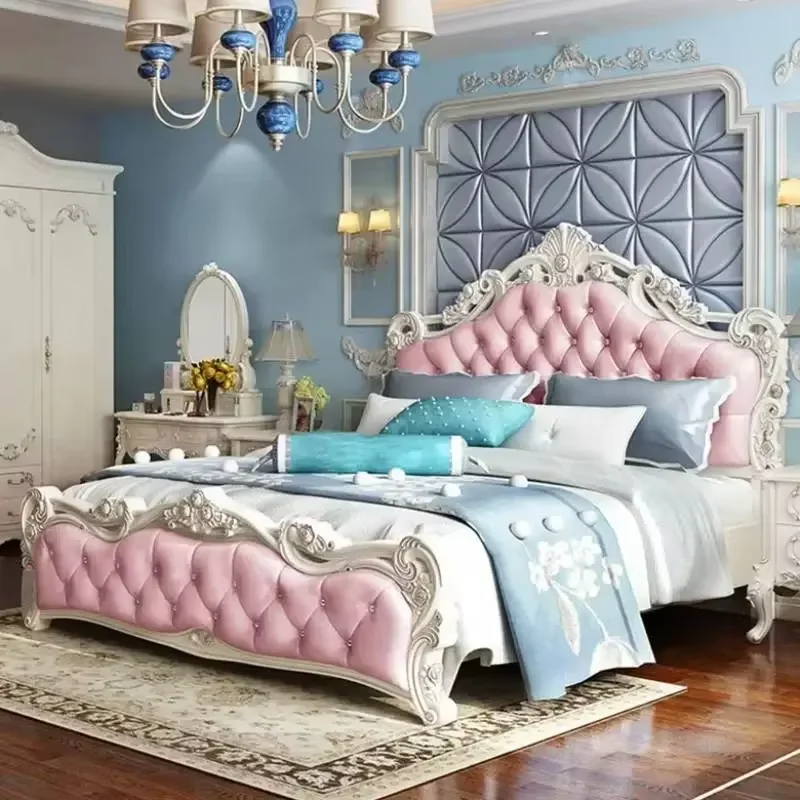 Designer Holder Double Bed Frame Waterproof Aesthetic Girl Frame Bed Queen European Cabecera De Cama Furniture For Bedroom