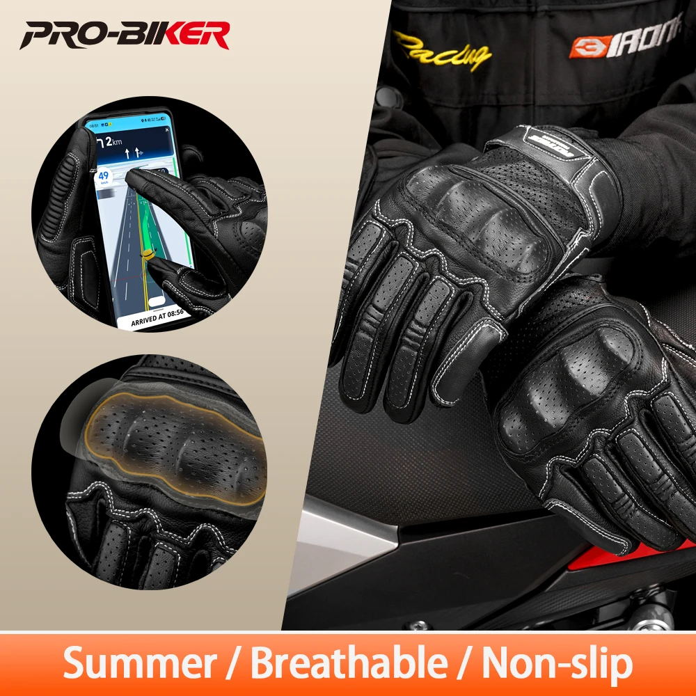 

Мужские кожаные мотоциклетные перчатки, летние дышащие перчатки для мотокросса, перчатки для езды на мотоцикле с сенсорным экраном, противоскользящие перчатки с полными пальцами